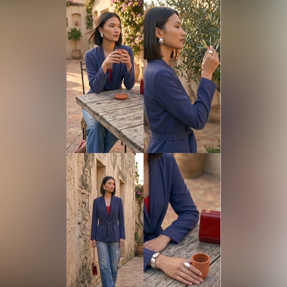 Wallis Navy Blue Belted Blazer
